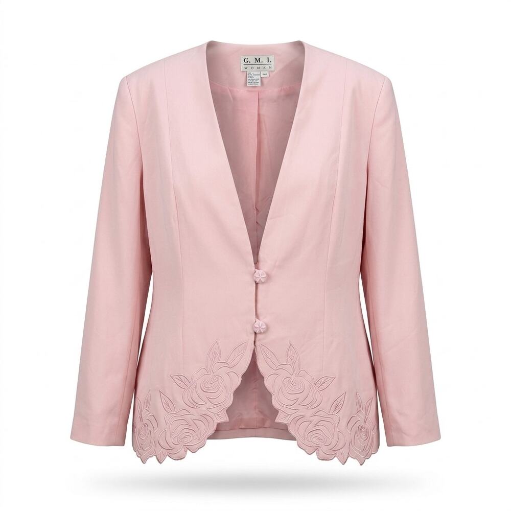 GMI Pink Lined Embroidered V-Neck Lightweight Jacket Women Plus Size 20W